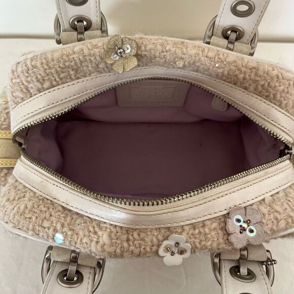Coach 10071 Tweed Soho Boston Baguette Floral Applique Metallic Leather Bag RARE - Picture 11 of 13
